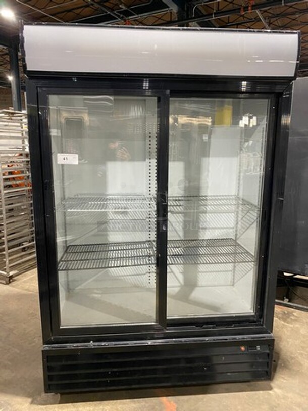 Commercial Refrigerated 2 Door Reach In Cooler Merchandiser! With View Through Doors! Poly Coated Racks! Model: CSD1200S SN: 1200WAB20160804016 120V