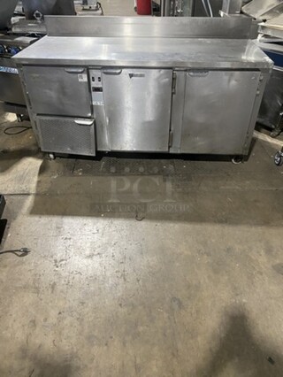 Custom Cool Refrigerated Lowboy/Worktop Cooler! With Raised Back Splash! All Stainless Steel! With 3 Door Cold Storage Underneath! 115V 1Phase! On Casters! 