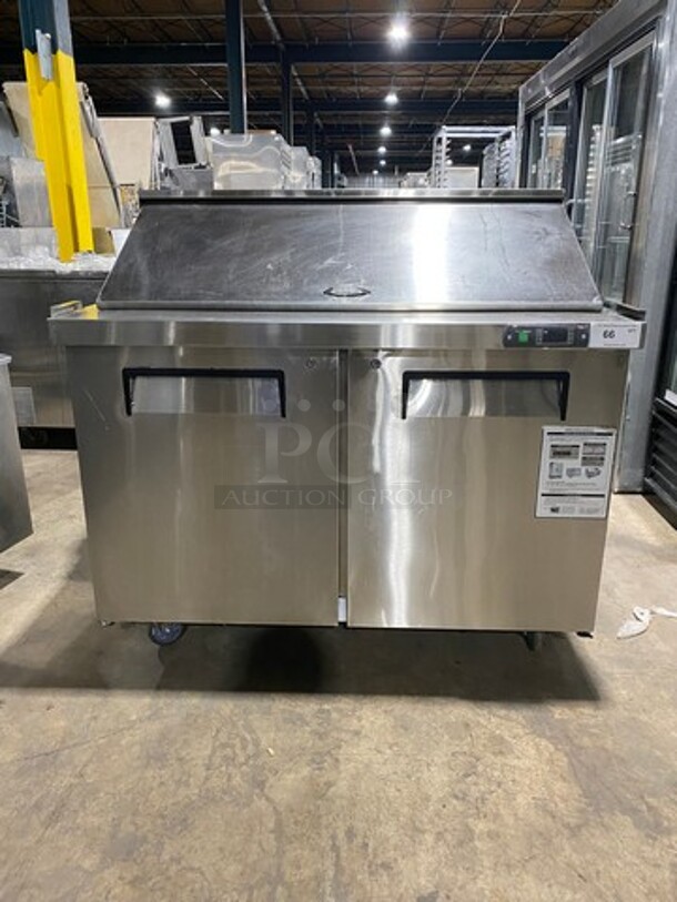 LATE MODEL! 2019 Commercial Refrigerated Sandwich Prep Table! With 2 Door Underneath Storage Space! Poly Coated Racks! All Stainless Steel! On Casters! Model: 48SPM 115V SN: 1119NARE0441 115V