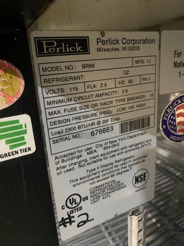 AMAZING! Perlick Commercial 4 Door Bar Back Cooler! With Poly Coated Racks! All Stainless Steel! On Legs! Remote Compressor/No Compressor! Model: BR96 SN: 676683 115V 60HZ 1 Phase - Image 8 of 9