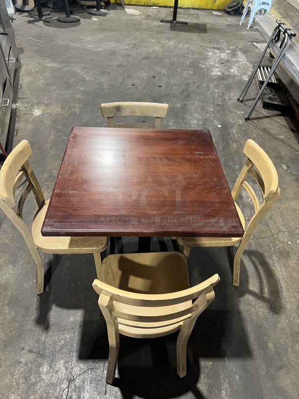 Nice! ALL ONE MONEY! Heavy Duty Full Solid Mohagany Wood Dining Table! With 4 Metal Ladder Back Dining Chairs!     - Image 2 of 6