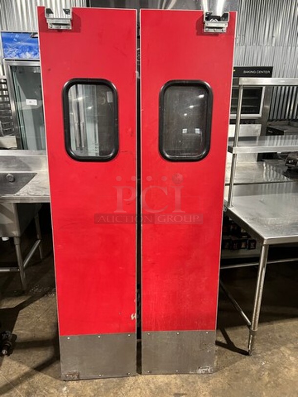 ALL ONE MONEY! 2 Commercial Swinging Kitchen/ Traffic Door! With Small Window! 18" Each Door, 36" Total! - Image 1 of 4