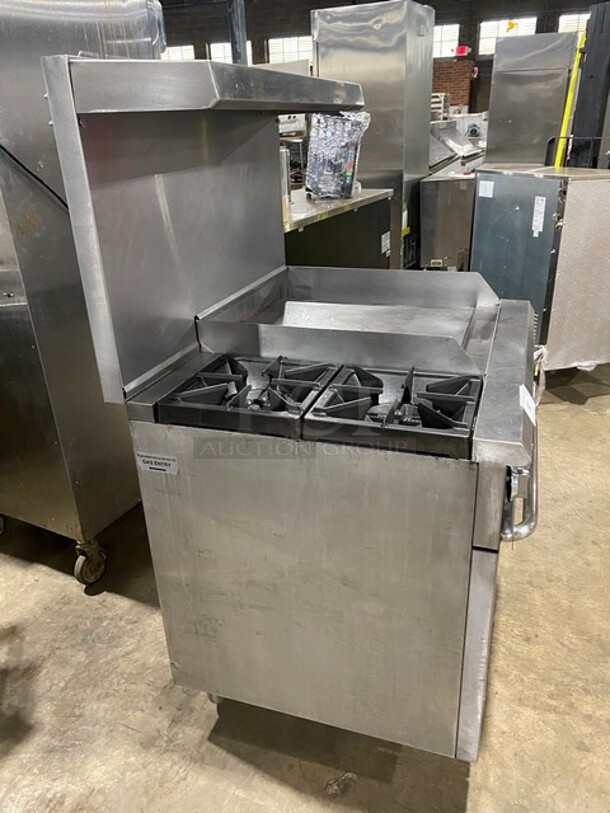 Cookline Stainless Steel Commercial Natural Gas Powered 2 Burner Range w/ Right Side Flat Top Griddle! With Oven And Back Splash! On Commercial Casters! - Image 2 of 11