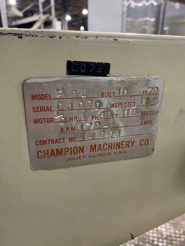 Champion Commercial Electric Powered Cookie Depositor! With 3 X Dye's! On Casters! WORKING WHEN REMOVED! Model: 65 SN: 01020 115V 60HZ 1 Phase - Image 10 of 11