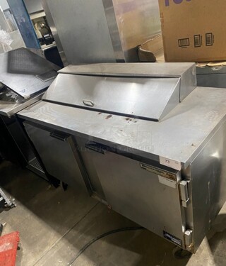 Beverage Air Commercial Refrigerated Sandwich Prep Table! With 2 Door Underneath Storage Space! With Poly Coated Racks! All Stainless Steel! On Casters! Model: SPE6012 115V 60HZ 1 Ph
