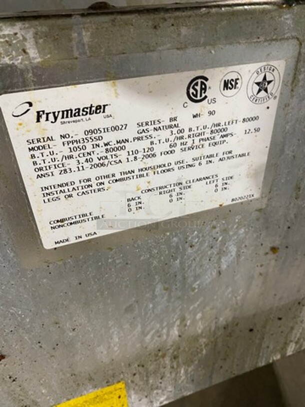 Frymaster Commercial Natural Gas Powered 3 Bay Deep Fat Fryer! All Stainless Steel! On Casters! Model: FPPH355SD SN: 0905IE0027 - Image 11 of 12