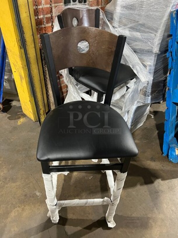 BRAND NEW! Cushioned Bar Height Chairs! With Black Metal Frame! With Footrest! 3x Your Bid!