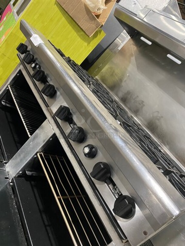 American Range Commercial Natural Gas Powered 8 Burner Stove! With Raised Back Splash And Salamander Shelf! With 2 Oven Underneath! Metal Oven Racks! All Stainless Steel! On Casters! - Image 9 of 10