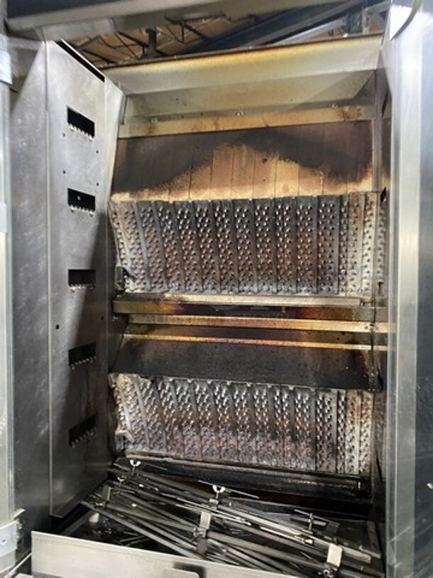 Nice! ROTISOL Heavy Duty Natural Gas Fired Chicken Rotisserie Machine! With Skewers! Model 975.5 Serial 7949! 220-240V/60Hz/1 Phase! On Commercial Casters! 
 - Image 6 of 10