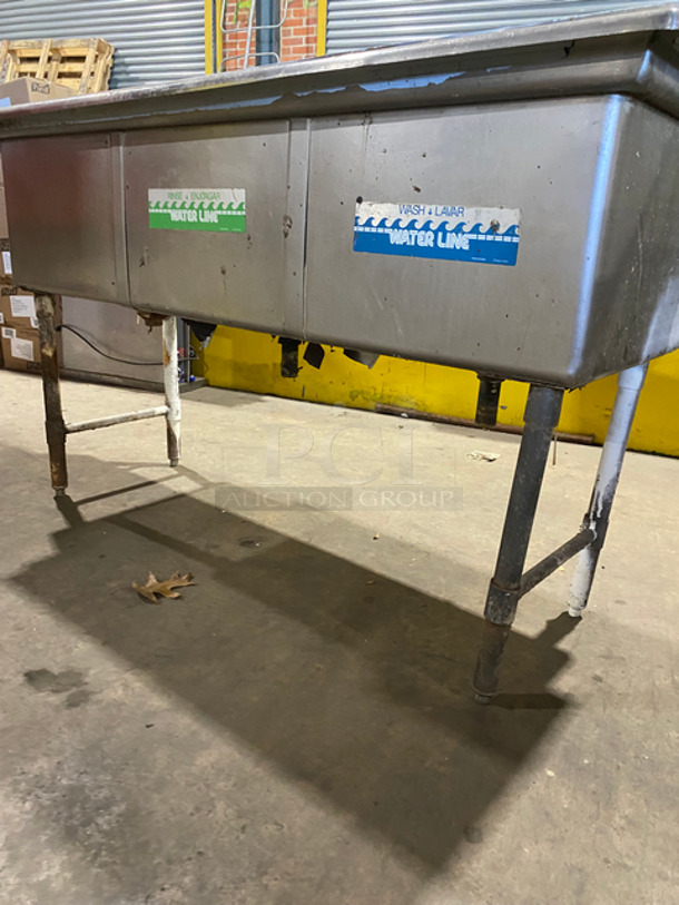 Commercial 3 Bay Sink!  All Stainless Steel! On Legs! - Image 8 of 9