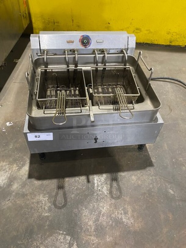 Commercial Countertop Electric Powered Deep Fat Fryer! With Metal Frying Baskets! All Stainless Steel! On Small Legs!