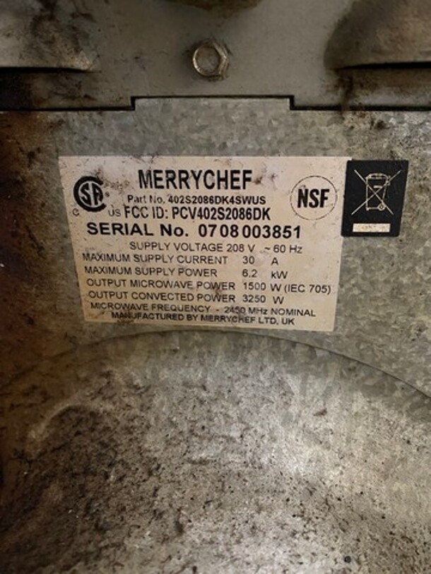 Merrychef Commercial Countertop Rapid Cook Oven! All Stainless Steel! Model: 402S SN: 0708003851 208V - Image 10 of 10