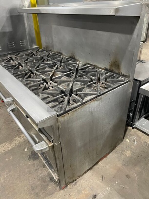 Garland Natural Gas Powered 10 Burner Stove! With Double Full Size Oven Underneath! With Raised Back Splash & Salamander Shelf! Working When Removed!  - Image 2 of 9