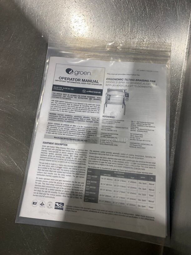WOW! Groen Natural Gas Powered ECLIPSE SERIES Tilted Braising Pan/Tilt Skillet! All Stainless Steel! Thermostatic Controlled! On Legs! Model: BPM-40G SN: J134425-1-1! - Image 6 of 10