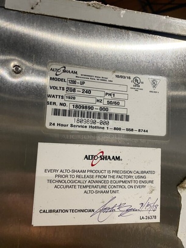 Alto Shaam Commercial Split Door Heated Holding Cabinet/ Food Warmer! All Stainless Steel! On Casters! WORKING WHEN REMOVED! Model: 1200UP SN: 1809890000 208/240V 60HZ 1 Phase - Image 8 of 9