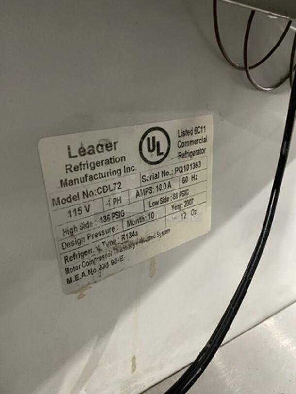 Leader Commercial Refrigerated Bakery/Deli Case! With Curved Front Glass! With Sliding Rear Access Doors! All Stainless Steel Body! WORKING WHEN REMOVED! Model: CDL72 SN: PQ101363 115V 60HZ 1 Phase - Image 6 of 8