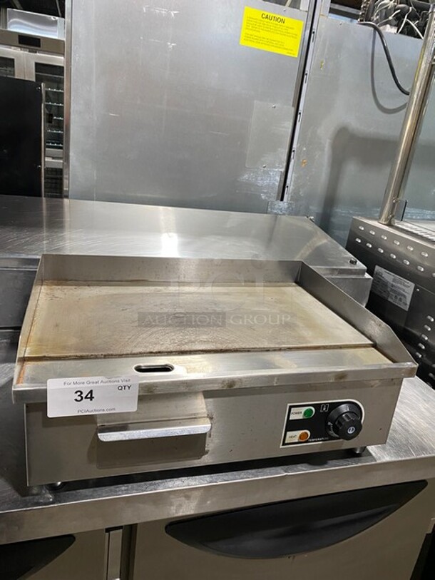 WOW! Commercial Countertop Electric Powered Flat Top Griddle! With Back And Side Splashes! All Stainless Steel! On Small Legs!
