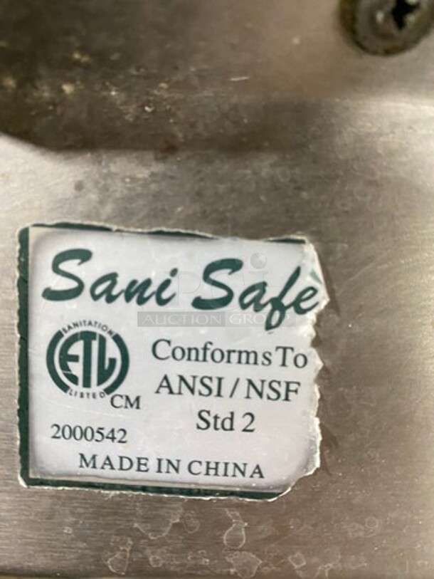 Sani Safe Commercial Single Compartment Dish Washing Sink! With Single Side Drain Board! With Jet Spray Assembly, Faucet And Handles! All Stainless Steel! On Legs! (Measurements Are With Out Jet Spray) - Image 8 of 9
