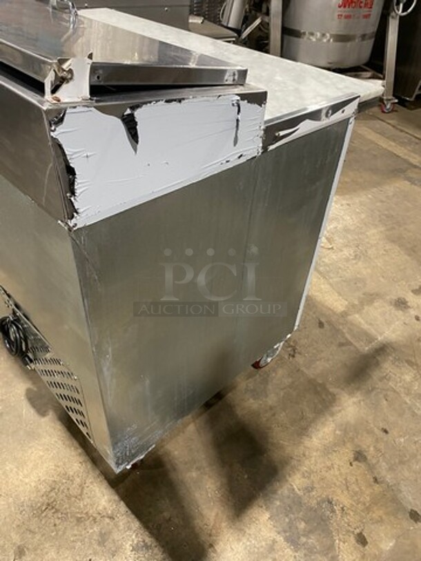 LATE MODEL! 2018 Leader Commercial Refrigerated Marble Top Pizza Prep Table! With 2 Door Underneath Storage Space! All Stainless Steel! On Casters! Model: PT48 SN: AB02M2705A 115V 60HZ 1 Phase - Image 4 of 10