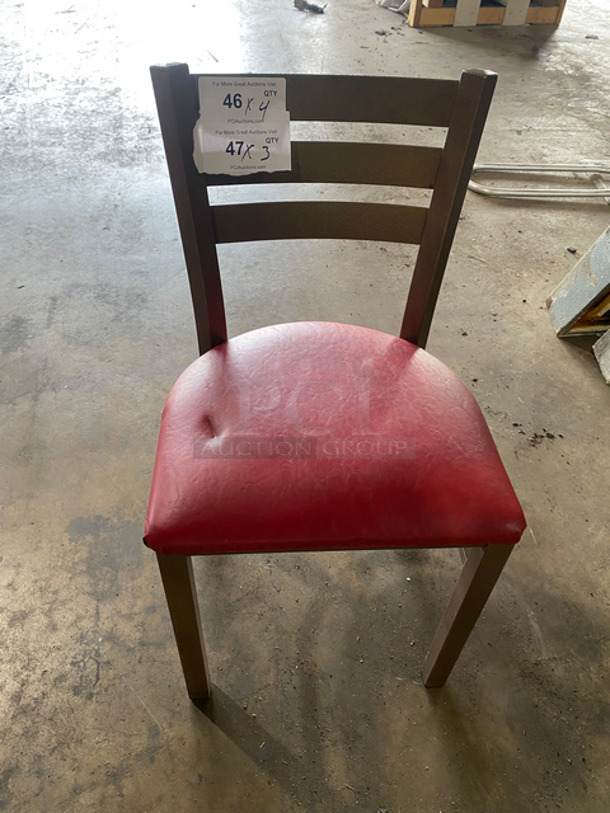 Red Cushioned Chairs! With Brown Metal Body! 4x Your Bid!