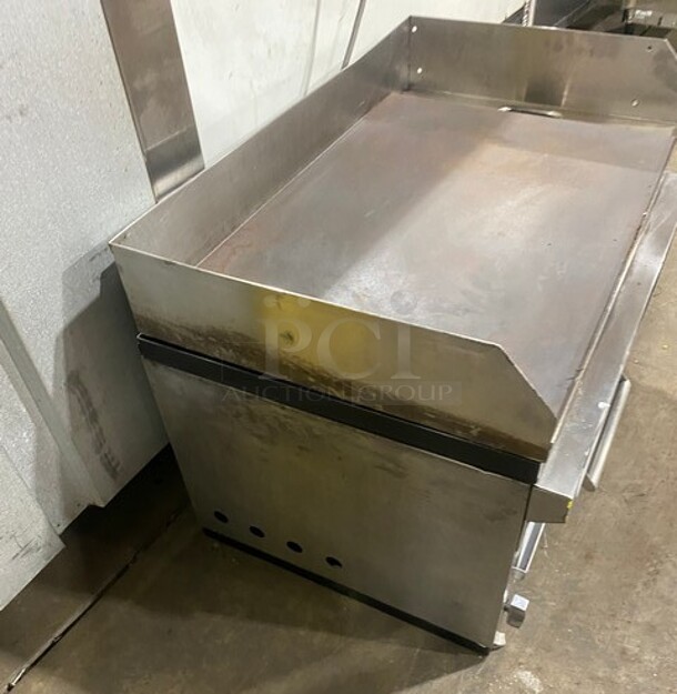 Commercial Countertop Natural Gas Powered Flat Top Griddle And Cheese Melter Combo! With Back And Side Splashes! All Stainless Steel! - Image 3 of 8