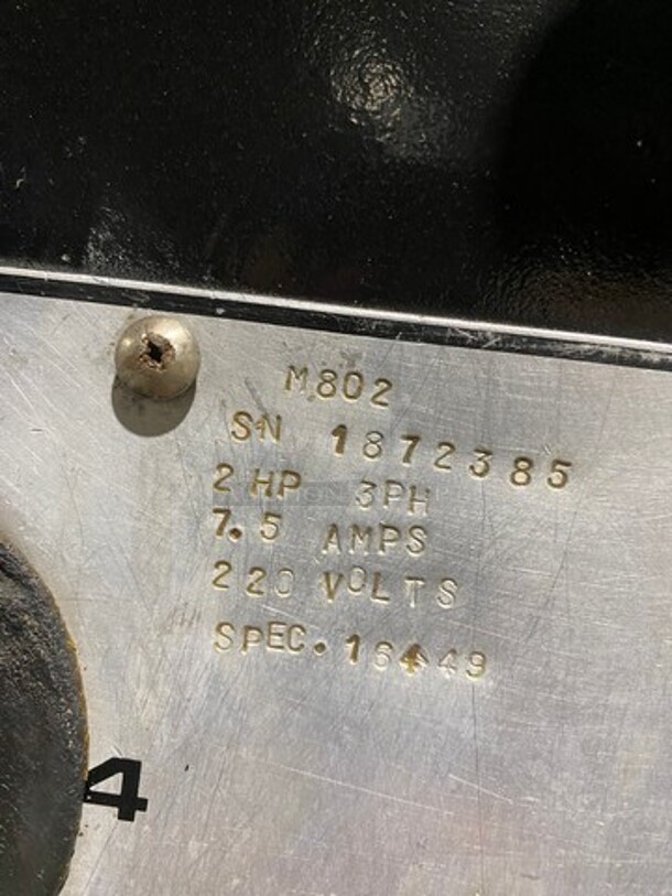 NICE! Hobart Commercial Floor Style 80QT Planetary Mixer! With Mixing Bowl! With Spiral Hook Attachment! Model: M802 SN: 1872385 220V 60HZ 3 Phase! - Image 7 of 8
