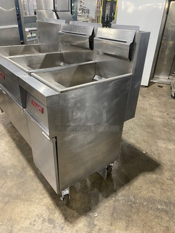 WOW! Vulcan Commercial Natural Gas Powered 3 Bay Deep Fat Fryer! All Stainless Steel! On Casters! Model: 3GR65F SN: 481533671 - Image 2 of 11
