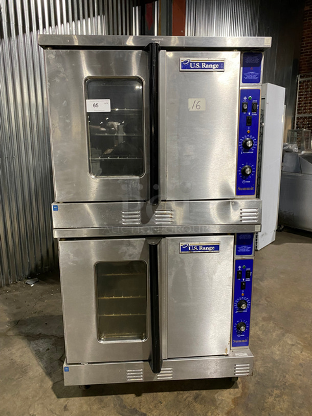 US Range Commercial Double Deck Convection Oven! With One View Through Door, One Solid Door! With Metal Oven Racks! All Stainless Steel! On Casters! 2x Your Bid Makes One Unit!