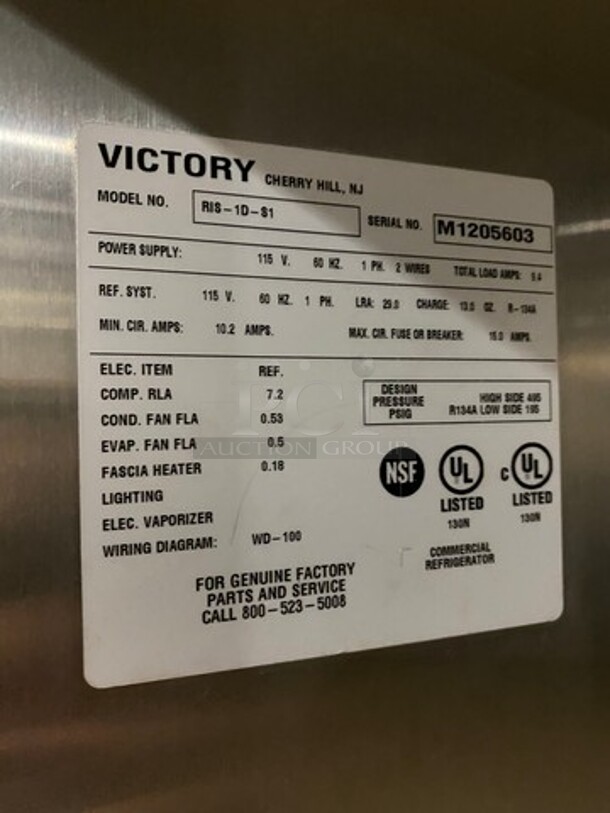LATE MODEL! Victory Commercial Single Door Roll In Refrigerator! Solid Stainless Steel! Model: RIS1DS1 SN: M1205603 115V 60HZ 1 Phase - Image 7 of 8