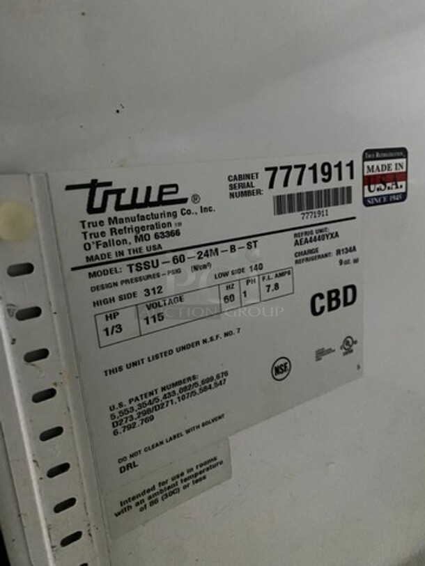 True Commercial Refrigerated Sandwich Prep Table! With 2 Door Underneath Storage Space! With Poly Coated Racks! All Stainless Steel! On Casters! Model: TSSU6024MBST SN: 7771911 115V 60HZ 1 Phase - Image 7 of 8