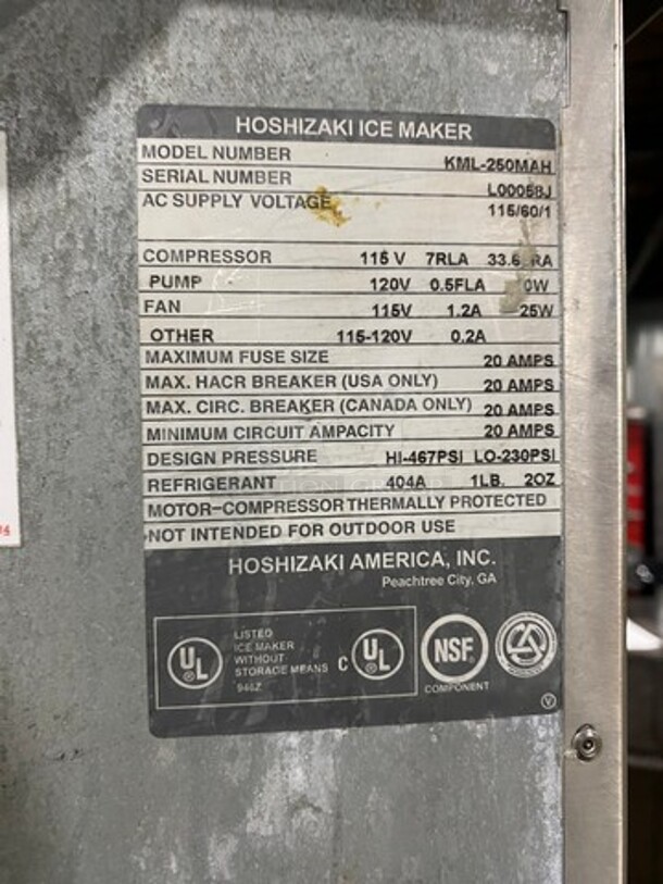 DON'T LOSE OUT! Hoshizaki KML-250MAH Stainless Steel Commercial Ice Head on Hoshizaki D970. Commercial Ice Bin. 115-120 Volts, 1 Phase.
 - Image 5 of 8