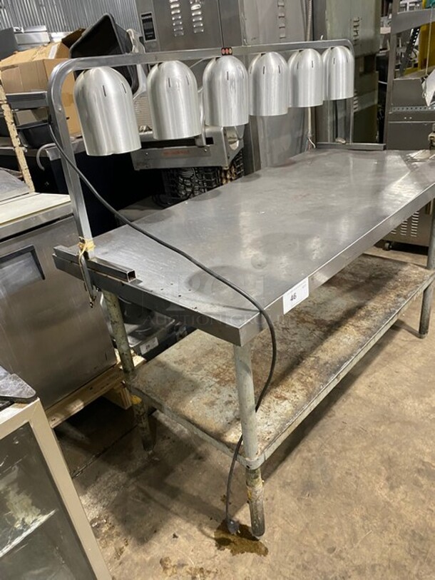 AMAZING! All Stainless Steel Commercial Work/Prep Table! With 6 Food Warming Lamps Underneath! With Can Opener Attachment! With Underneath Storage Space! On Legs! - Image 2 of 9