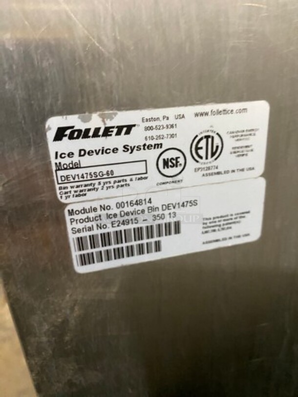 Scotsman Commercial Ice Maker Machine! On Follet Commercial Ice Bin! All Stainless Steel Body! On Legs! Model: C1448SA32E SN: 17061320012199 208/230V 60HZ 1 Phase, Model: DEV1475SG60 SN: E2491535013 - Image 10 of 11