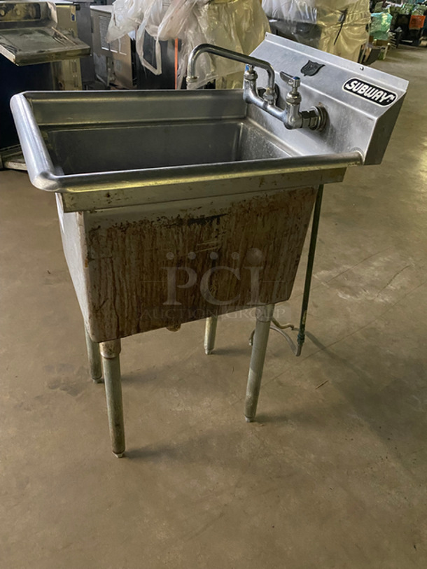 Duke Commercial Single Bay Sink! With Faucet And Handles! All Stainless Steel! On Legs! - Image 2 of 8