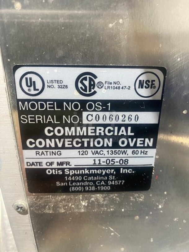 Otis Spunk Meyer Commercial Countertop Convection Cookie Baking Oven! All Stainless Steel! Model: OS1 SN: C0060260 120V - Image 8 of 9