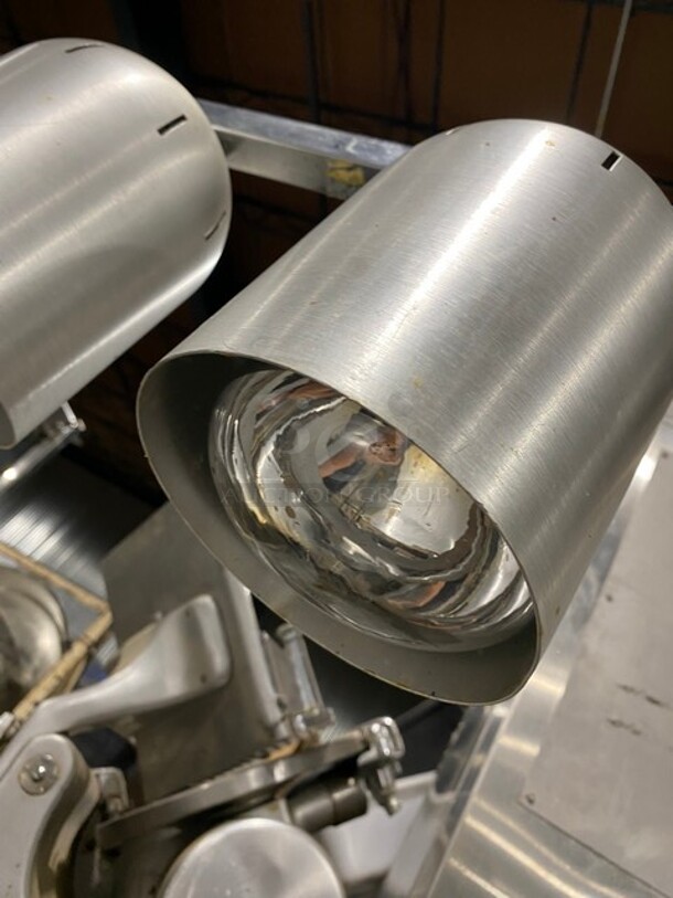 AMAZING! All Stainless Steel Commercial Work/Prep Table! With 6 Food Warming Lamps Underneath! With Can Opener Attachment! With Underneath Storage Space! On Legs! - Image 6 of 9