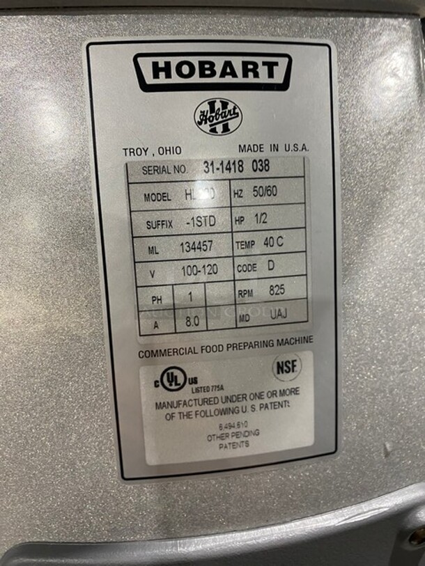 Hobart Legacy Commercial 20 Quart Planetary Bench Mixer! 100-120V 1 Phase! Model: HL200 SN: 31-1418 038! - Image 9 of 10
