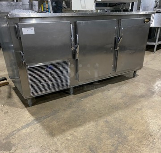 Leader Commercial 3 Door Under The Counter/ Work Top Cooler! With Poly Coated Racks! All Stainless Steel! On Legs! Model: LB72 SN: P1080724 115V 60HZ 1 Phase