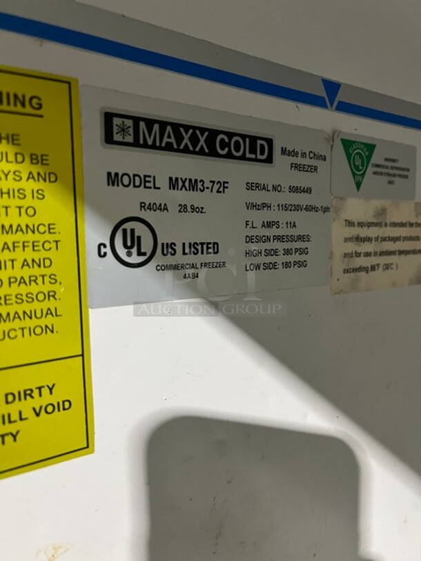 Maxx Cold Commercial 3 Door Reach In Freezer Merchandiser! With View Through Doors! With Poly Coated Racks!  MODEL MXM372F SN:5085449 115/230V 1PH - Image 2 of 6