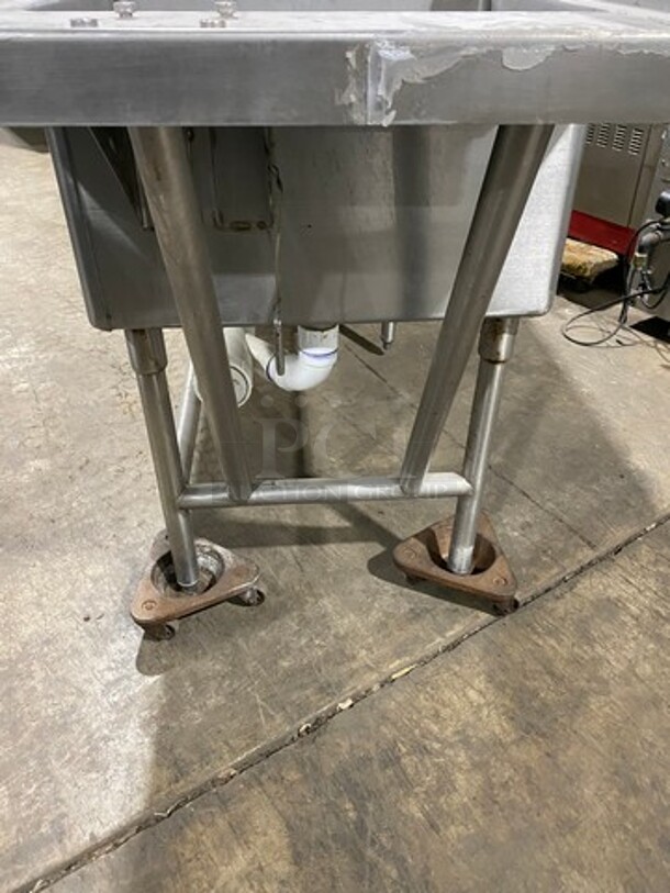 Commercial 4 Compartment Dish Washing Sink! With Dual Side Drain Board! With Back Splash! All Stainless Steel! On Legs And Casters! - Image 12 of 12