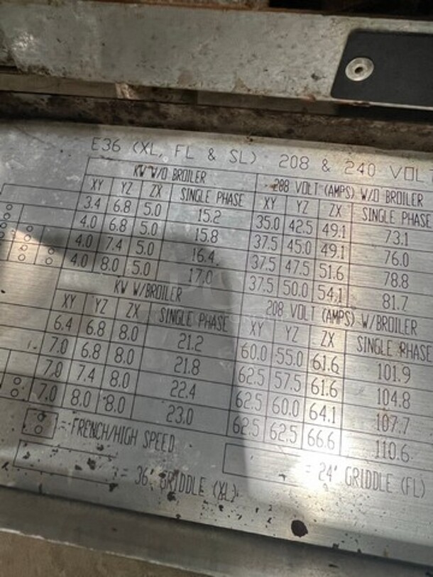 Nice! Vulcan Commercial 6 Burner Stove! With Raised Back Splash And Salamander Shelf! With Oven Underneath! Metal Oven Racks! All Stainless Steel! Model E36 Serial 485! 208/240V 1 Phase! Working When Removed! On Legs! - Image 11 of 11