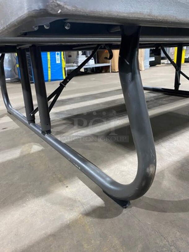 NICE! Lifetime Wooden Pattern Poly Picnic Table! With Dual Side Bench Seats! With Foldable Legs! - Image 7 of 9