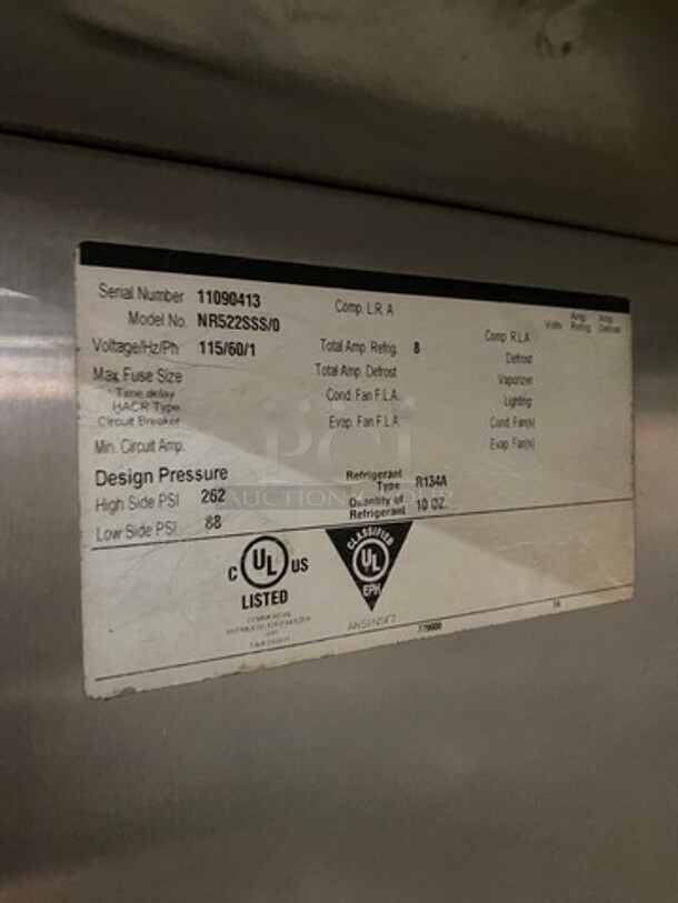 Norlake Commercial 2 Door Reach In Cooler! With Poly Coated Racks! All Stainless Steel! On Casters! WORKING WHEN REMOVED! Model: NR522SSS SN: 11090413 115V 60HZ 1 Phase - Image 7 of 9