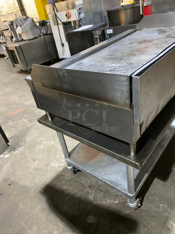 Commercial Countertop Natural Gas Powered Flat Top Griddle! With Back & Side Splashes! On Equipment Stand! With Underneath Storage Space! All Stainless Steel! On Casters! - Image 4 of 9