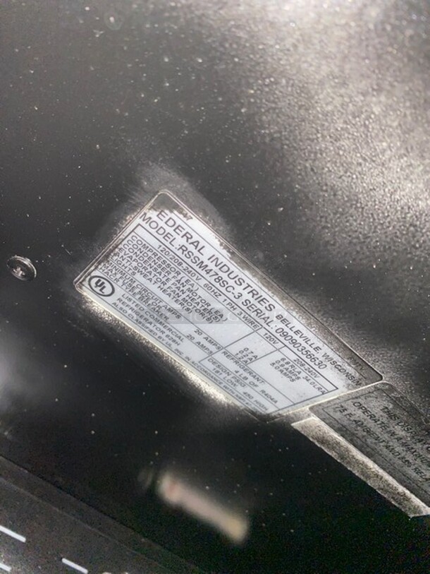 Amazing! FEDERAL Refrigerated Open Grab-N-Go Display Case Merchandiser! Model RSSM478SC-3 Serial 09090356630! 120/208/230V 1 Phase! - Image 6 of 7