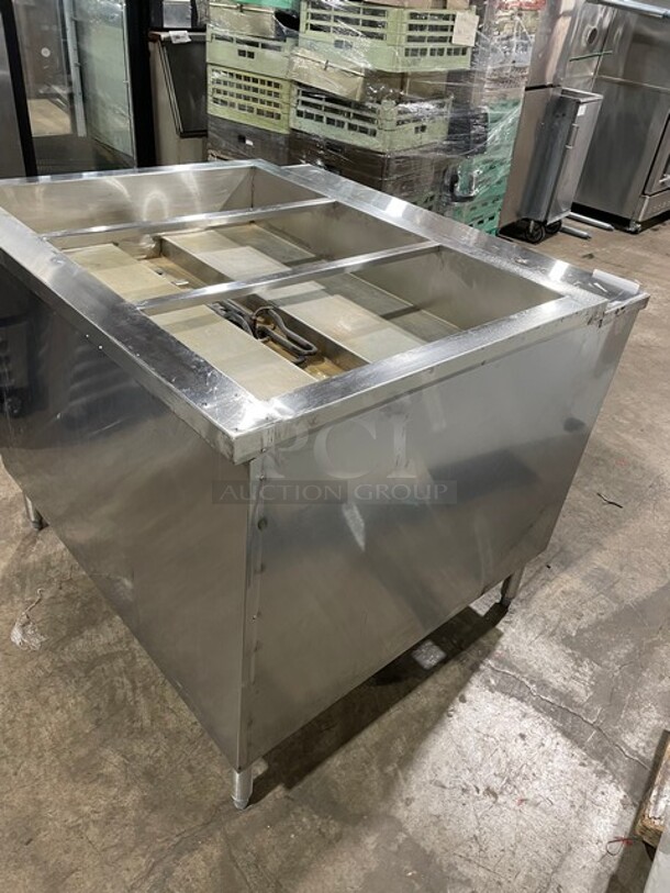 GREAT! Commercial Electric Powered 3 Bay Steam Table! With Storage Space Underneath! All Stainless Steel! With Full Size Removable Cutting Board! On Legs!  - Image 6 of 10