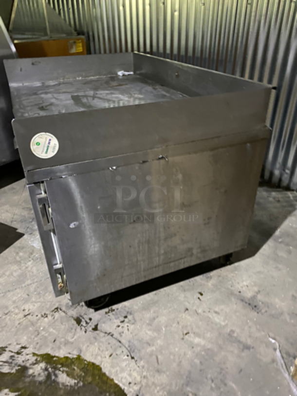 Custom Cool Commercial Refrigerated Work/Prep Table/ Grill Stand! With Back And Side Splash! With Refrigerated 2 Door Underneath Storage! All Stainless Steel! On Casters! - Image 3 of 9