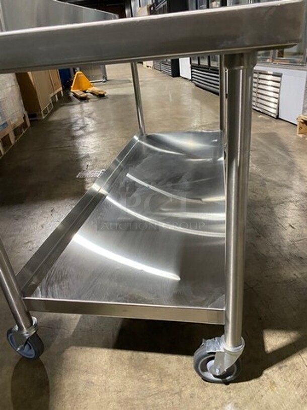 WOW! NEW! NEVER USED! Emi Heavy Duty Heavy Gage Welded Work Top/ Prep Table! With Back Splash! With Storage Space Underneath! Stainless Steel! On Casters! - Image 6 of 7