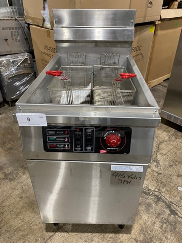 WOW! Cecilware Commercial Electric Powered Deep Fat Fryer! With 2 Metal Frying Baskets! All Stainless Steel! On Legs! 415V 60HZ 3 Phase