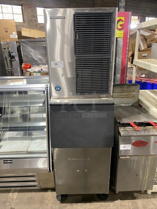 COOL! LATE MODEL! Hoshizaki Commercial Ice Maker Machine! With Commercial Ice Bin! All Stainless Steel! On Legs! 2x Your Bid Makes One Unit! WORKING WHEN REMOVED! Model: KM350MAJ SN: H00828K 115V 60HZ 1 Phase